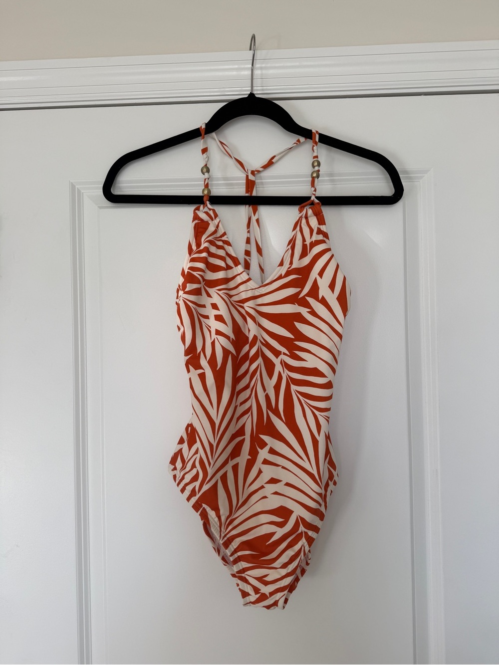 Shade & Shore Brick and White Palm-Print One-Piece Swimsuit New without tags